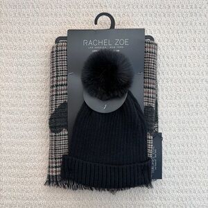 Rachel Zoe Black Beanie and Scarf Set